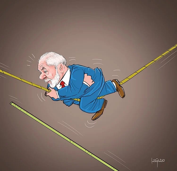 Ilustração sobre tensão entre poderes no Brasil, simbolizando conflito político e desequilíbrio institucional